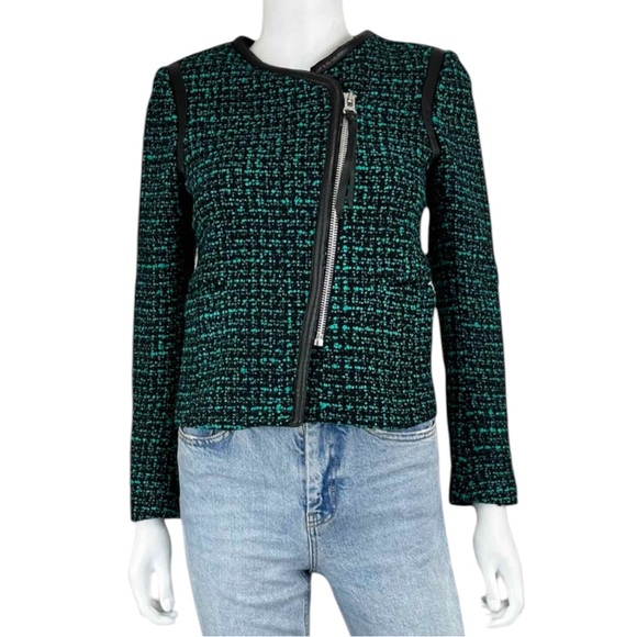 Sandro Green Tweed Jacket Size 6 - Picture 1 of 8